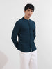 Men's Teal Regular Fit Textured Resort Wear Shirt
