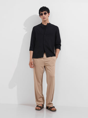 Men's Black Regular Fit Textured Resort Wear Shirt