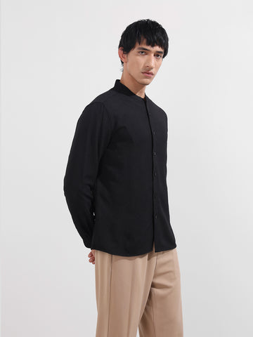 Men's Black Regular Fit Textured Resort Wear Shirt
