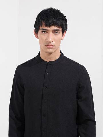Men's Black Regular Fit Textured Resort Wear Shirt