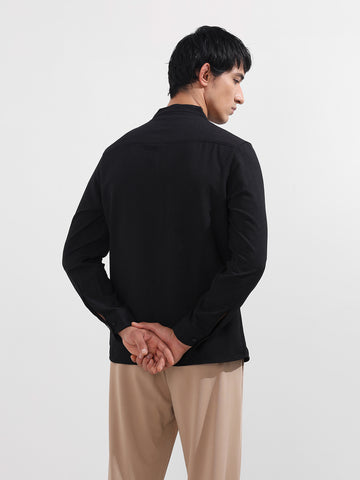 Men's Black Regular Fit Textured Resort Wear Shirt