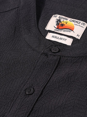 Men's Black Regular Fit Textured Resort Wear Shirt