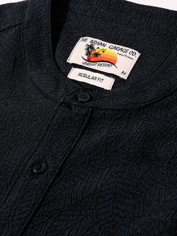 Men's Black Regular Fit Textured Resort Wear Shirt