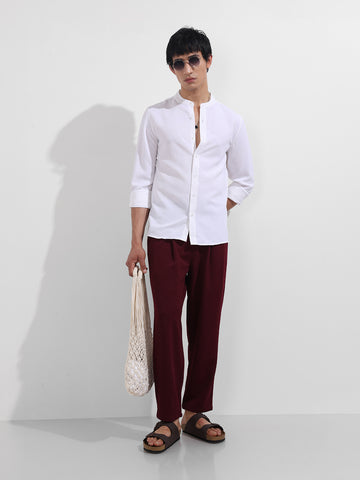 Men's White Regular Fit Textured Resort Wear Shirt