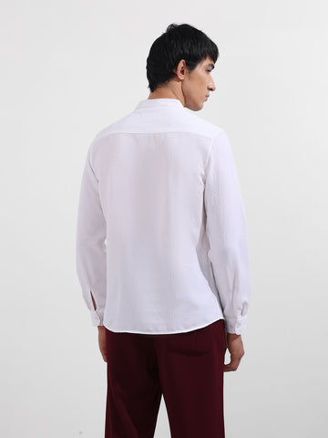 Men's White Regular Fit Textured Resort Wear Shirt