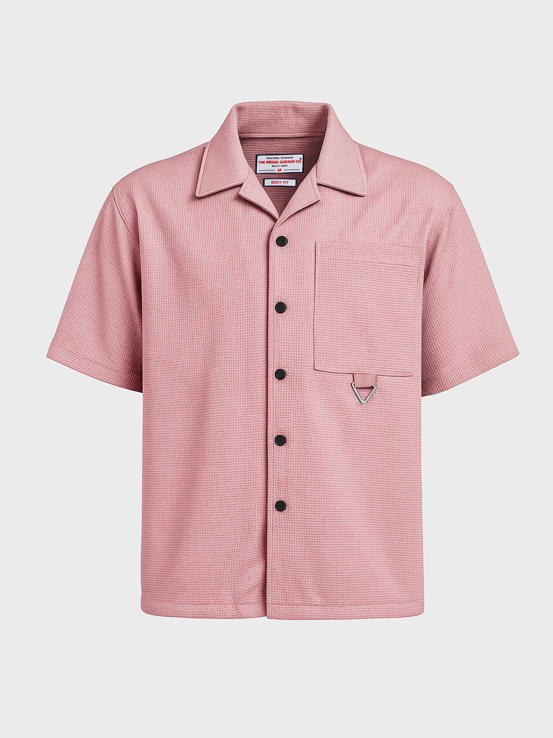 Men's Pink Boxy Fit Textured Utility Shirt