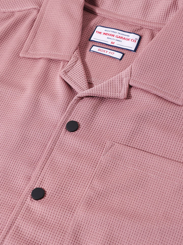 Men's Pink Boxy Fit Textured Utility Shirt