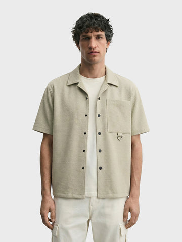 Men's Green Boxy Fit Textured Utility Shirt