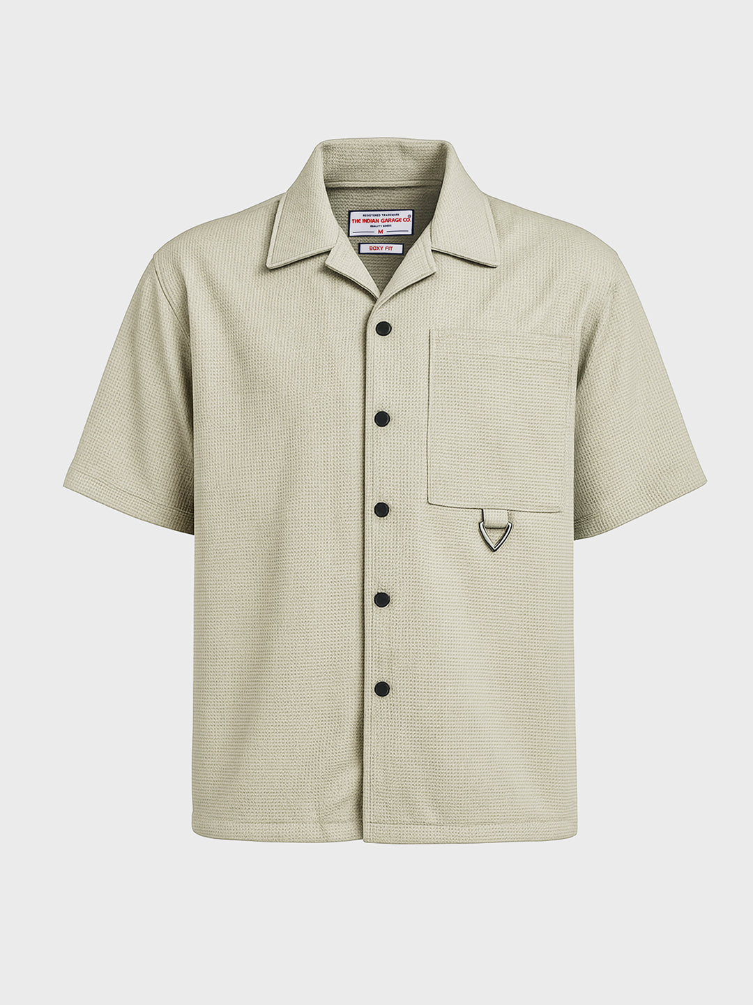 Men's Green Boxy Fit Textured Utility Shirt