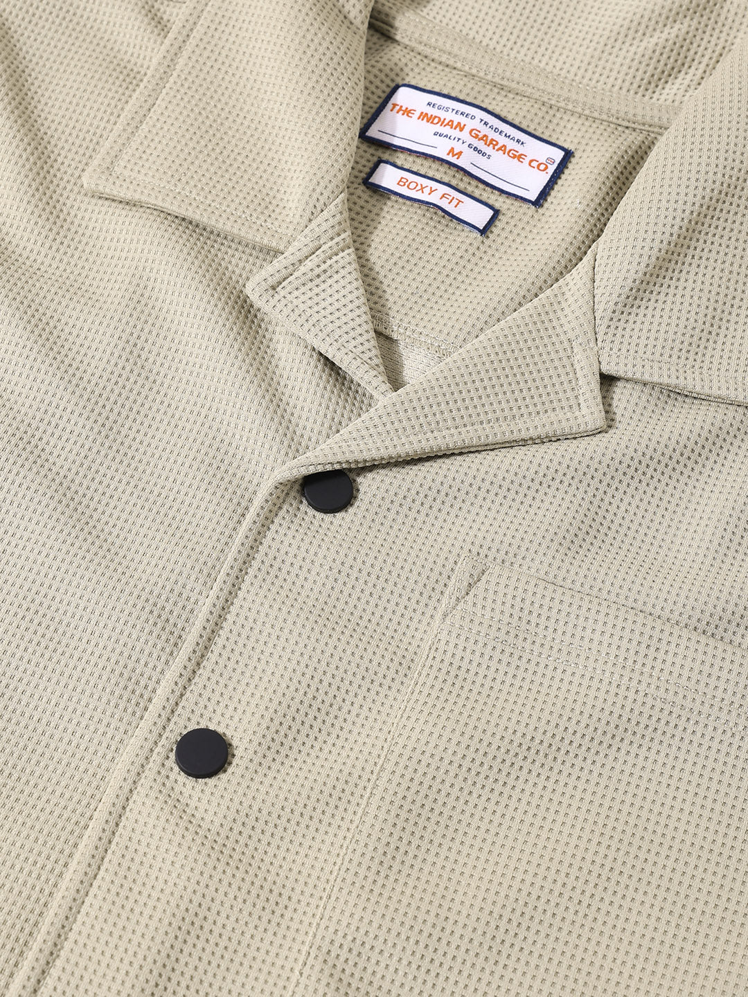 Men's Green Boxy Fit Textured Utility Shirt