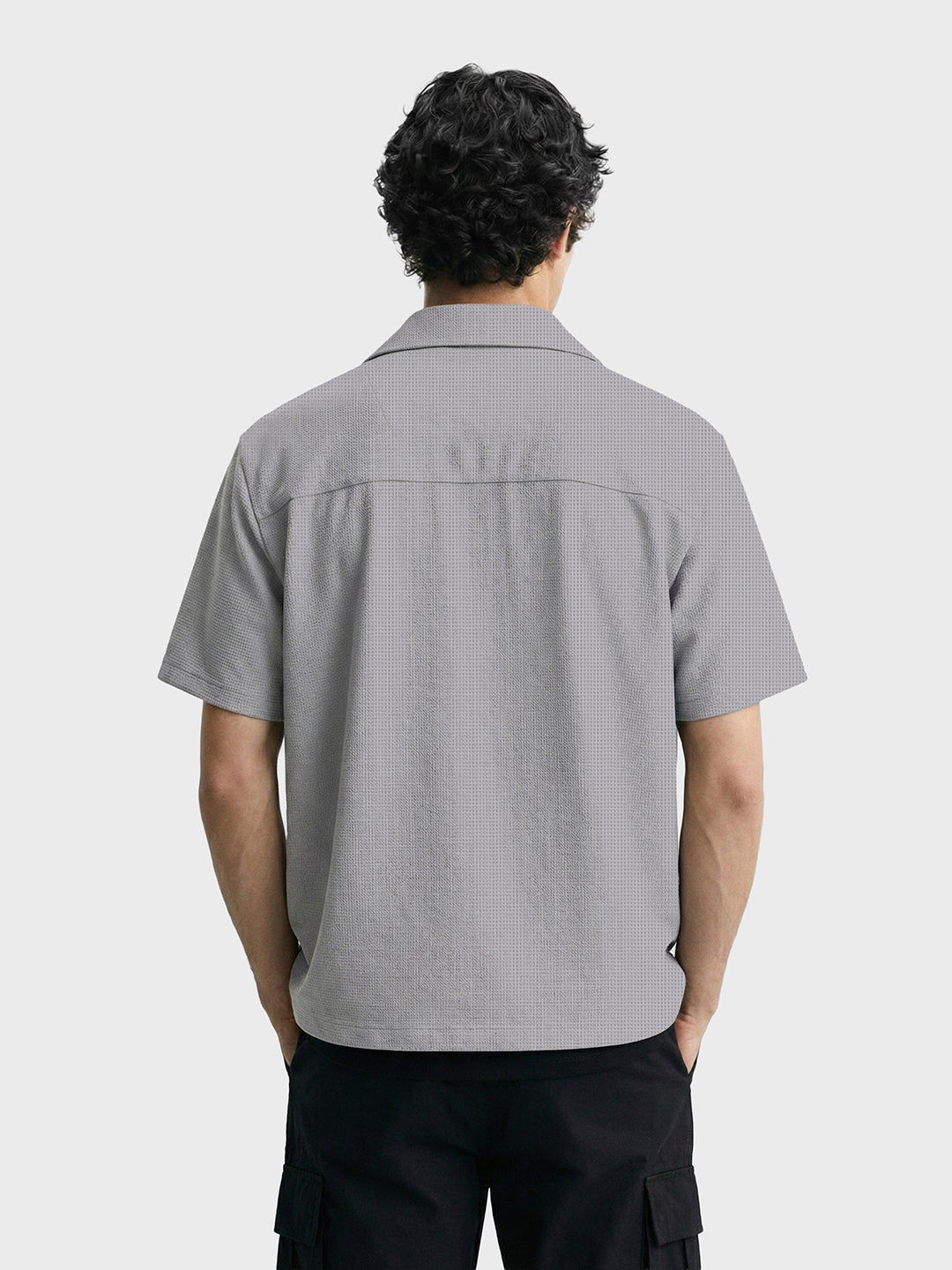 Men's Grey Boxy Fit Textured Utility Shirt