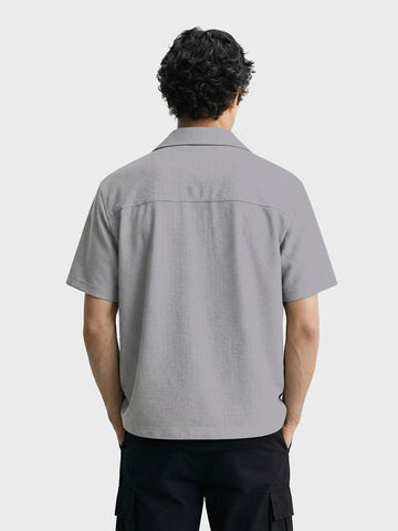 Men's Grey Boxy Fit Textured Utility Shirt