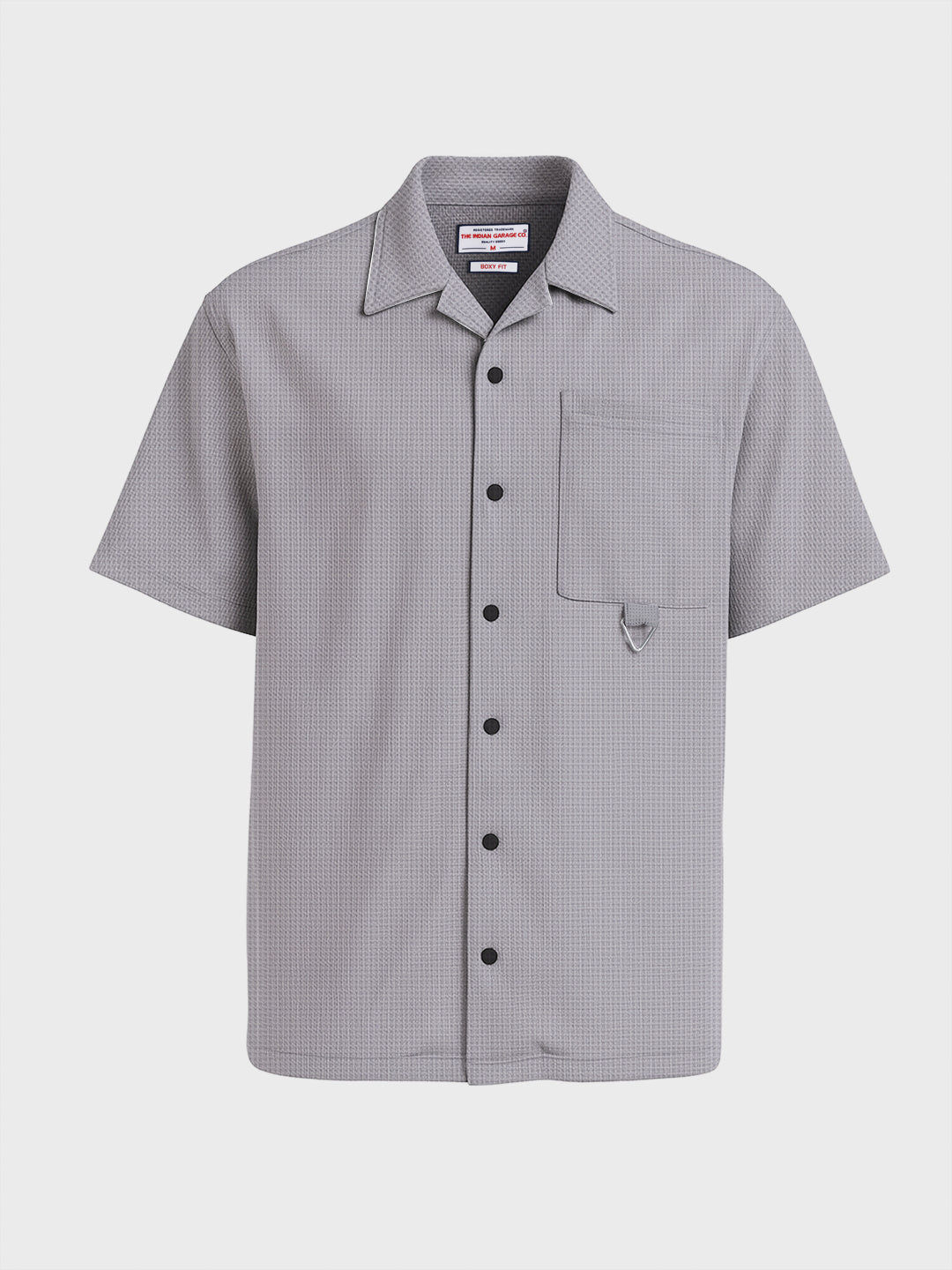 Men's Grey Boxy Fit Textured Utility Shirt