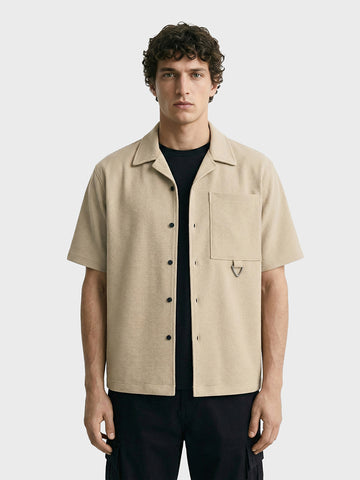 Men's Beige Boxy Fit Textured Utility Shirt