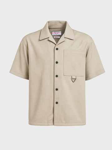 Men's Beige Boxy Fit Textured Utility Shirt