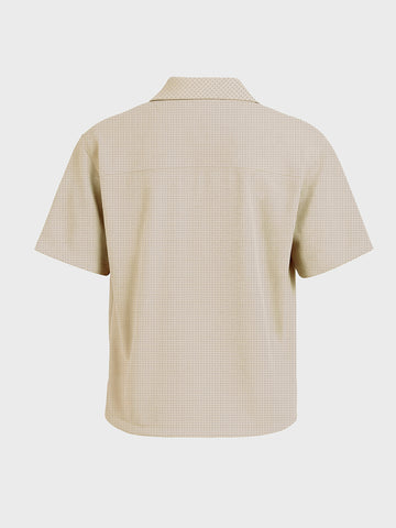 Men's Beige Boxy Fit Textured Utility Shirt
