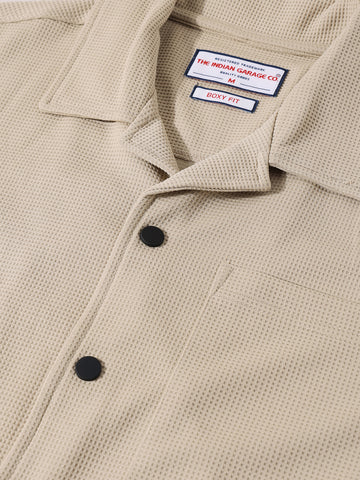 Men's Beige Boxy Fit Textured Utility Shirt