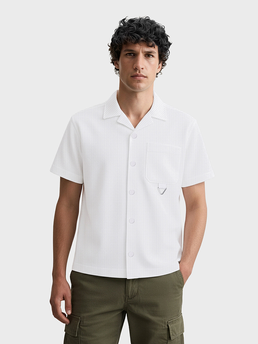 Men's White Boxy Fit Textured Utility Shirt