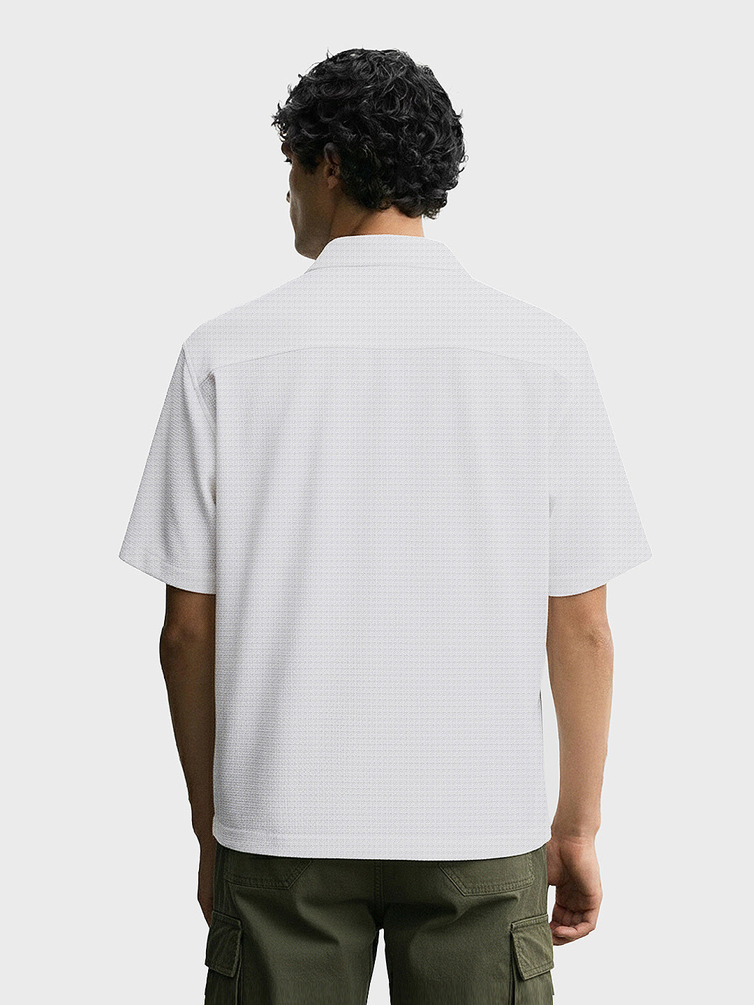 Men's White Boxy Fit Textured Utility Shirt