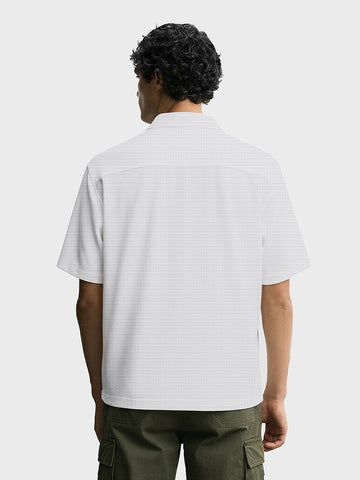 Men's White Boxy Fit Textured Utility Shirt