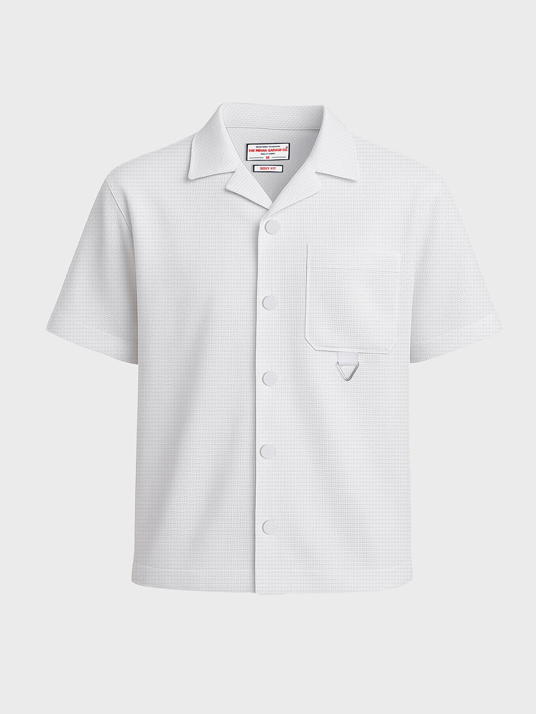 Men's White Boxy Fit Textured Utility Shirt