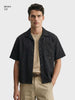 Men's Black Boxy Fit Textured Utility Shirt