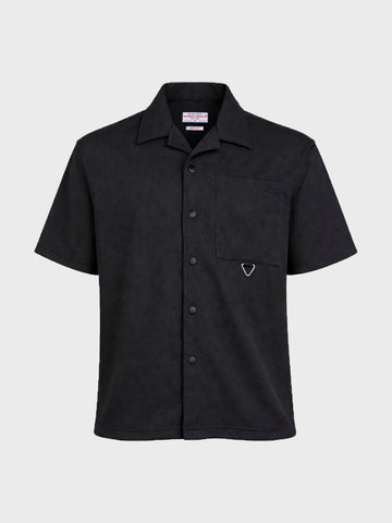 Men's Black Boxy Fit Textured Utility Shirt