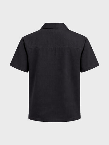 Men's Black Boxy Fit Textured Utility Shirt