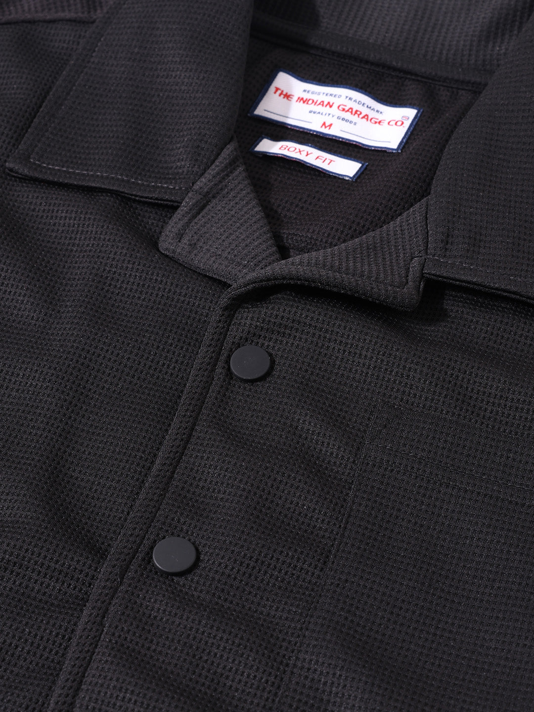 Men's Black Boxy Fit Textured Utility Shirt