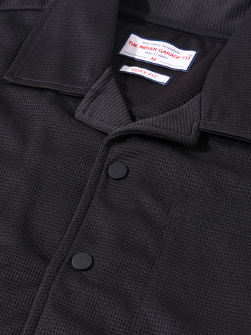 Men's Black Boxy Fit Textured Utility Shirt