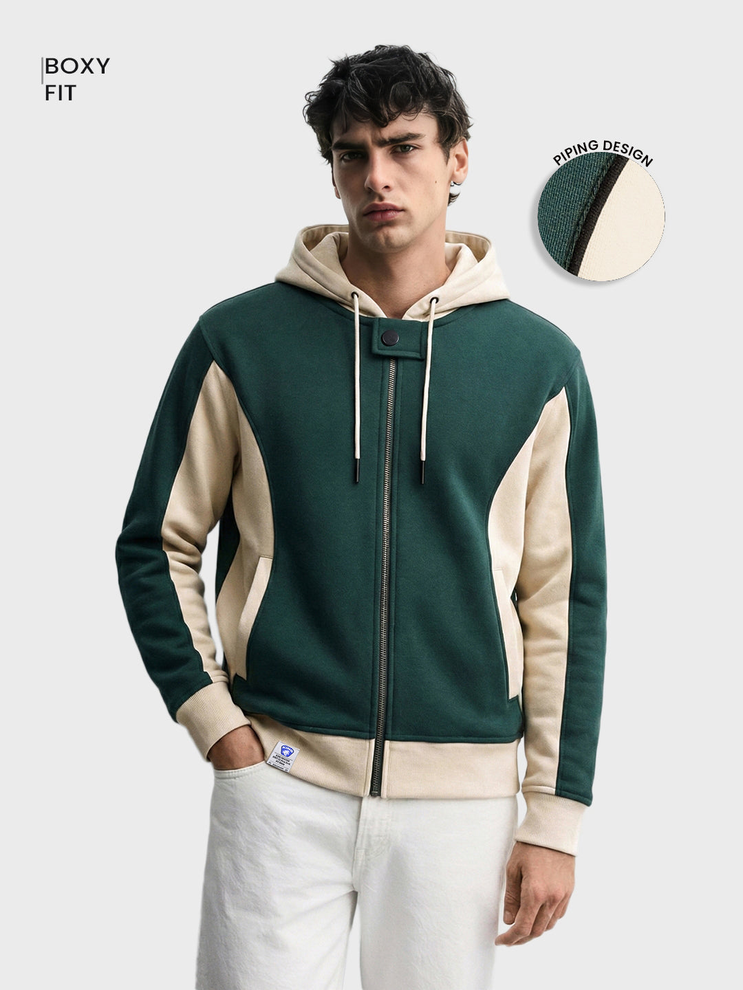 Men's Green Boxy Fit Graphic Printed Casual Sweatshirt