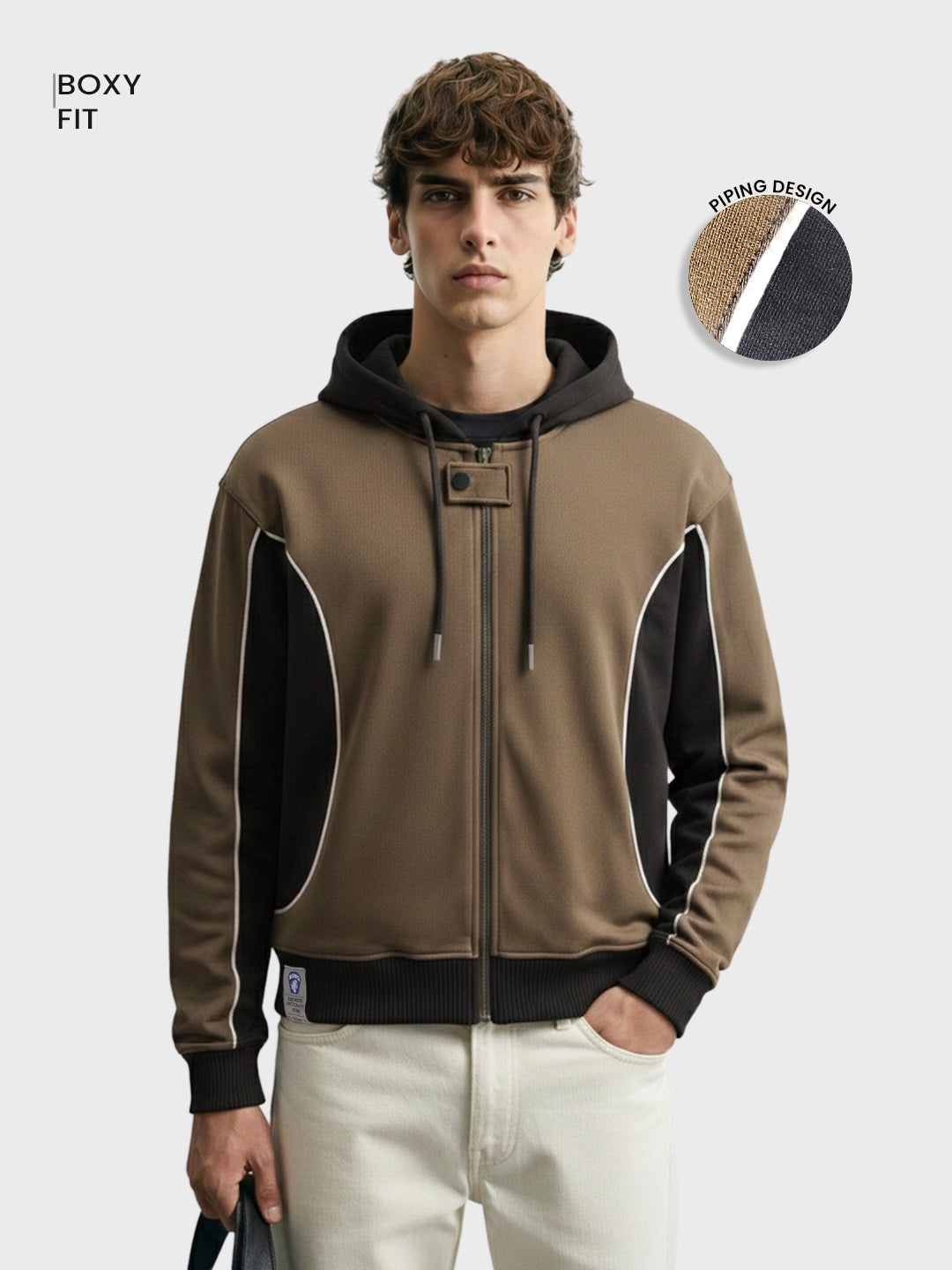 Men's Brown Boxy Fit Graphic Printed Casual Sweatshirt