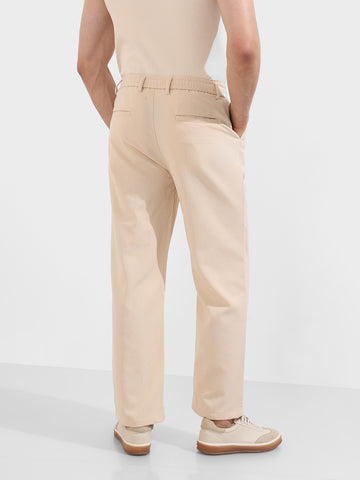 Men's Beige Relaxed Fit Textured Casual Trousers