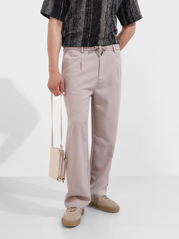 Men's Grey Relaxed Fit Textured Casual Trousers