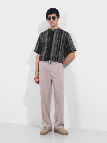Men's Grey Relaxed Fit Textured Casual Trousers