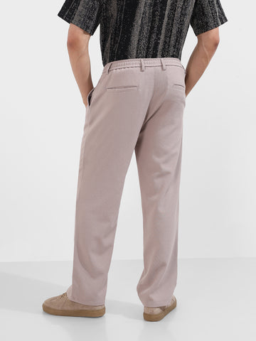 Men's Grey Relaxed Fit Textured Casual Trousers