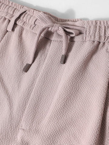 Men's Grey Relaxed Fit Textured Casual Trousers