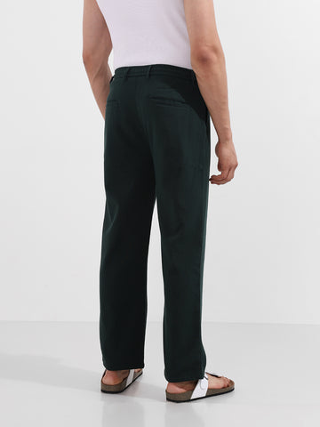 Men's Green Relaxed Fit Textured Casual Trousers