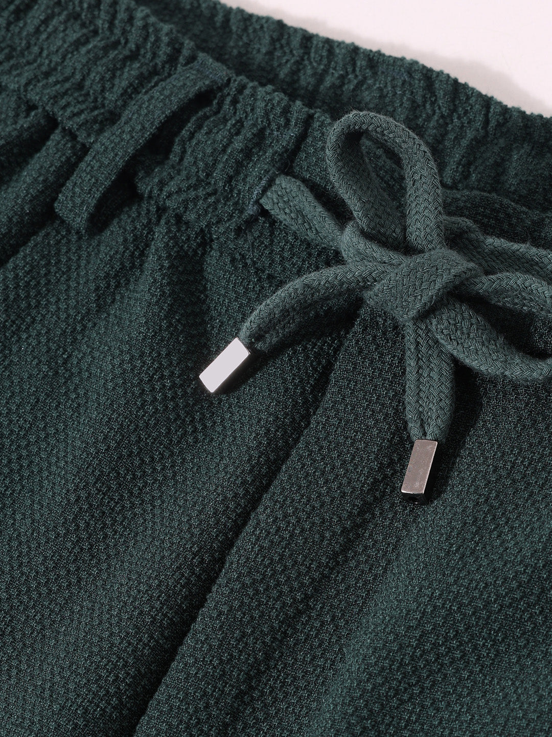 Men's Green Relaxed Fit Textured Casual Trousers