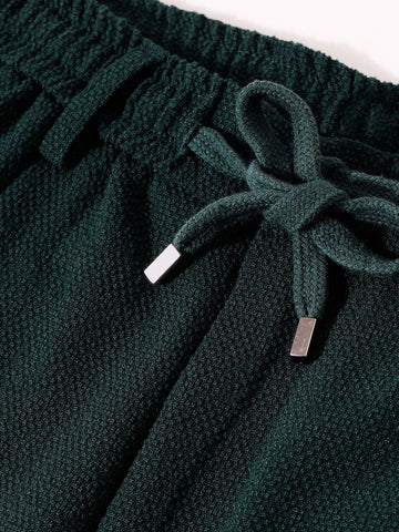 Men's Green Relaxed Fit Textured Casual Trousers
