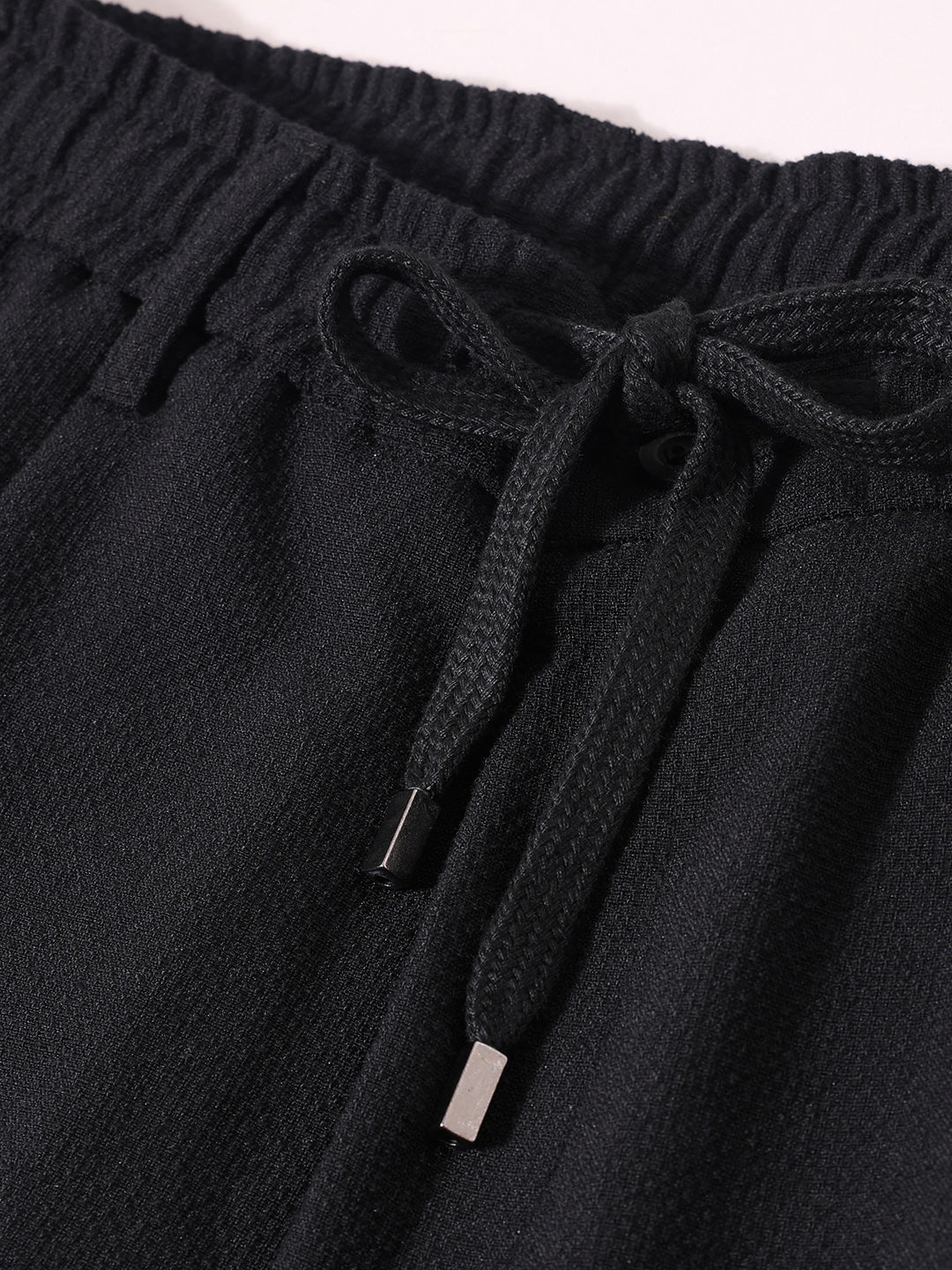 Men's Black Relaxed Fit Textured Casual Trousers