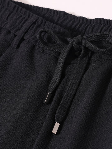 Men's Black Relaxed Fit Textured Casual Trousers