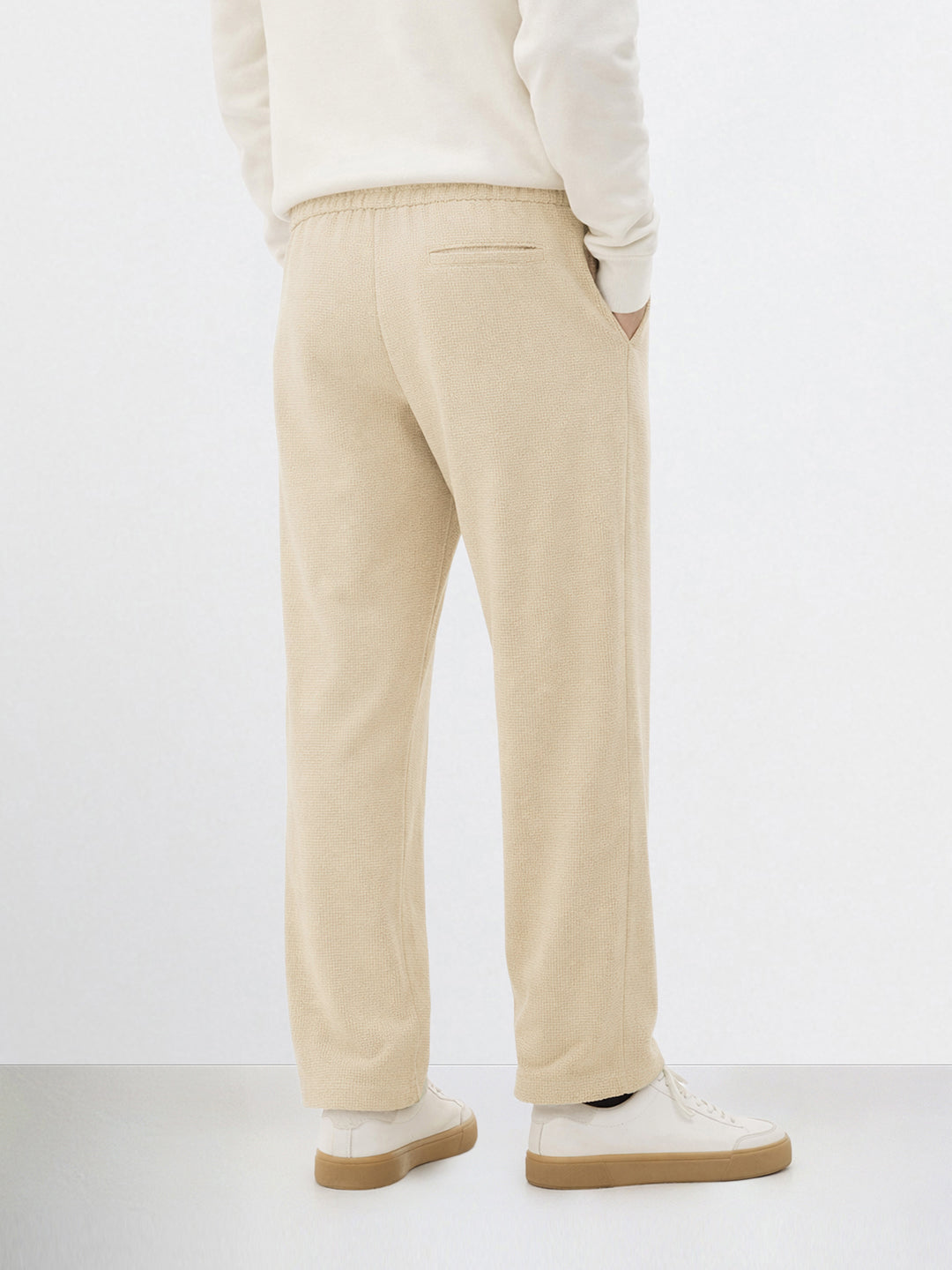 Men's Beige Relaxed Fit Textured Utility Trousers