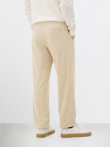 Men's Beige Relaxed Fit Textured Utility Trousers