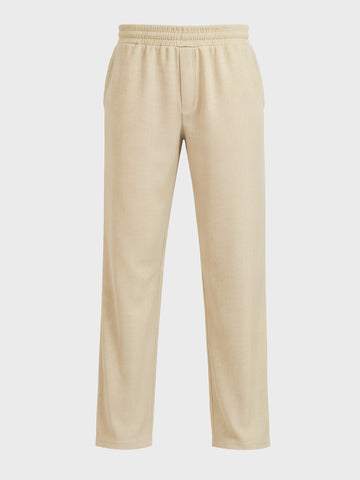 Men's Beige Relaxed Fit Textured Utility Trousers