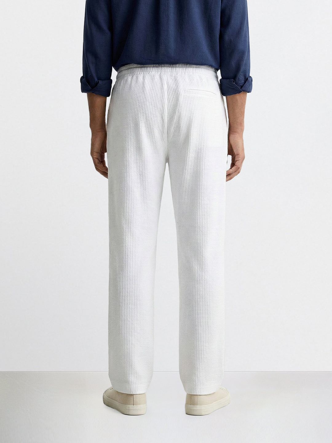 Men's White Relaxed Fit Textured Utility Trousers