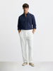 Men's White Relaxed Fit Textured Utility Trousers