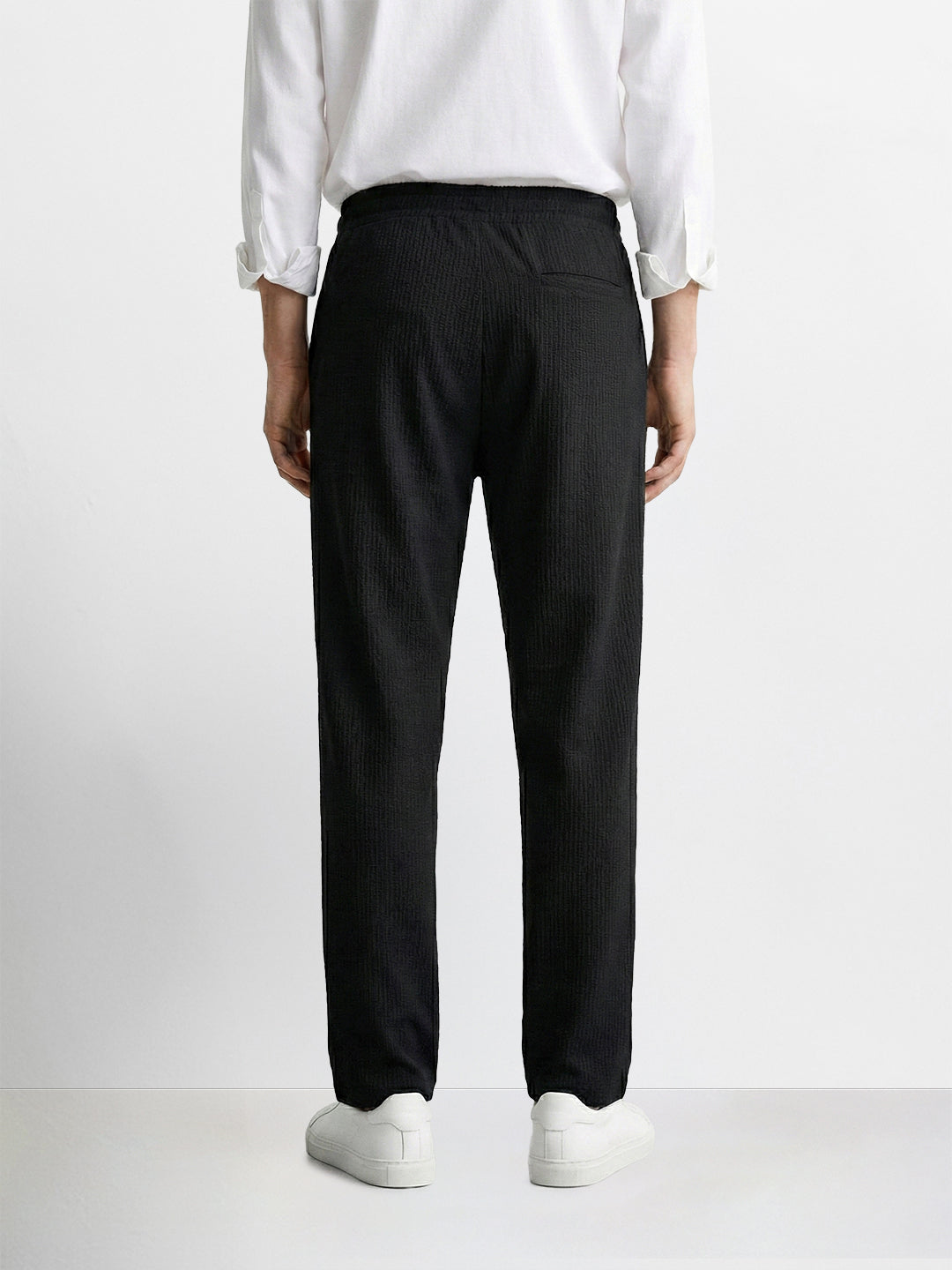 Men's Black Relaxed Fit Textured Utility Trousers