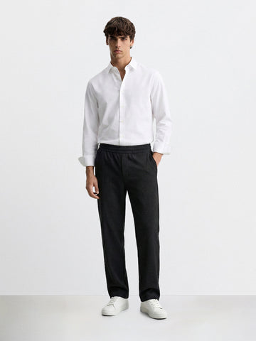 Men's Black Relaxed Fit Textured Utility Trousers