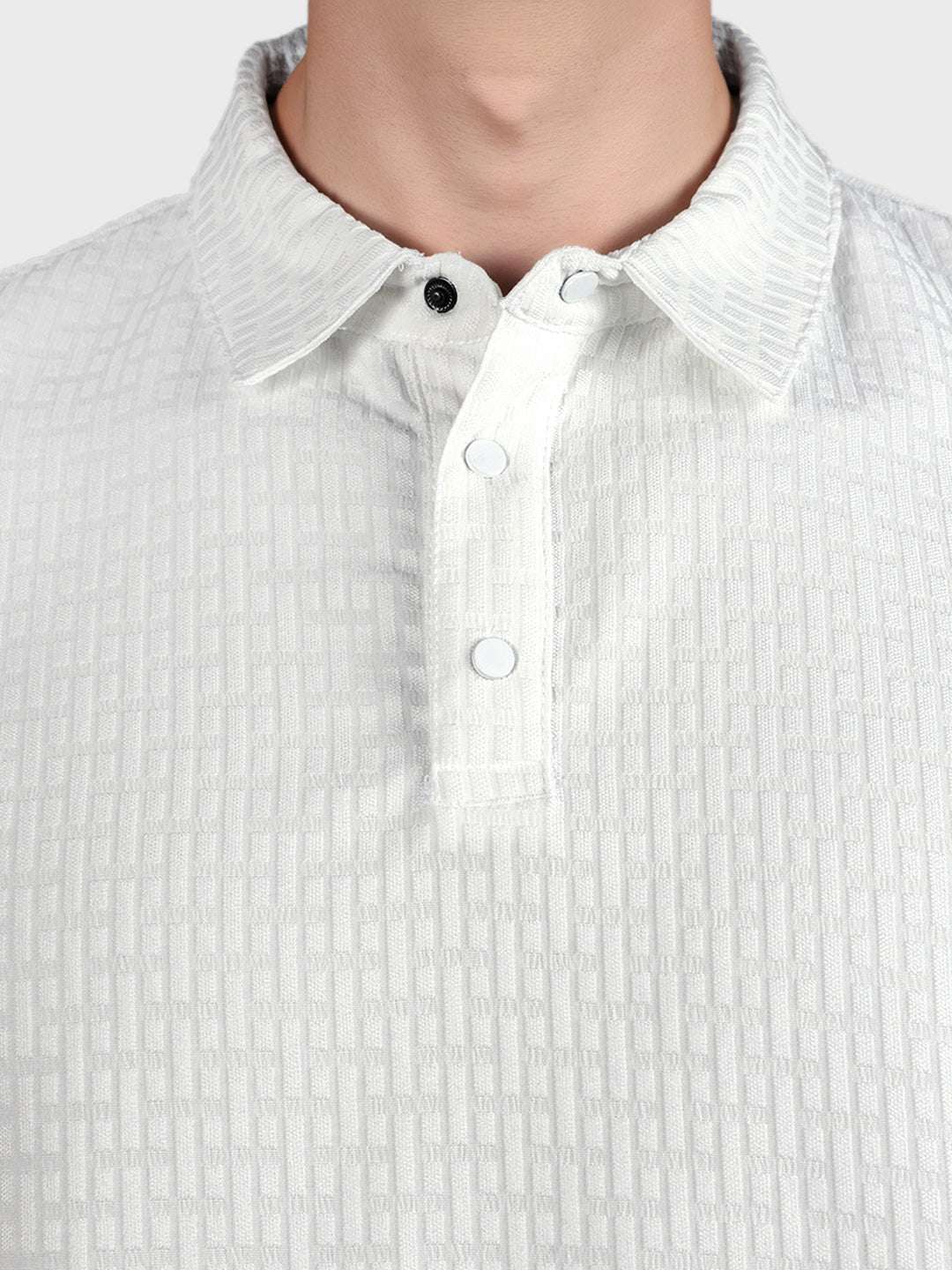 Men's White Boxy Fit Textured Casual T-Shirt
